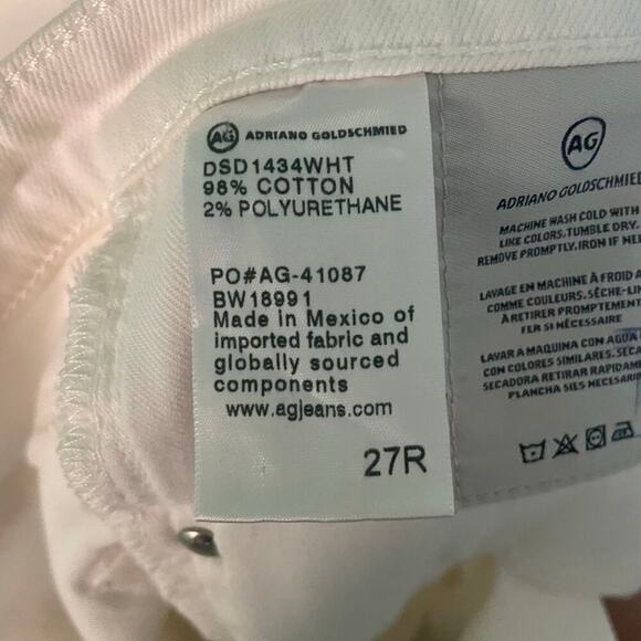 AG Adriano Goldschmied The Prima Cigarette Leg White Denim Jeans Size 27" - Picture 7 of 7